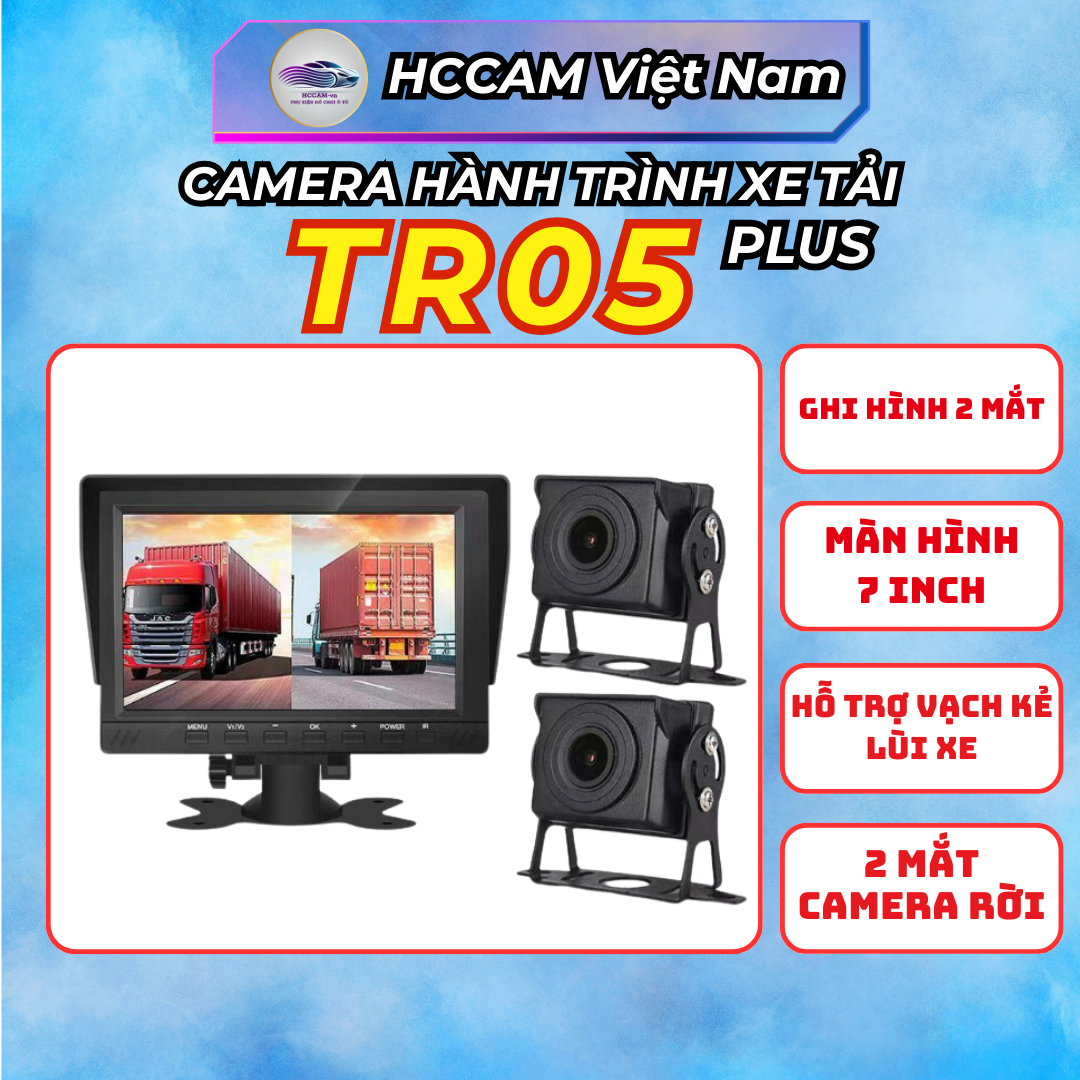 TR05 PLUS - Camera hành trình xe tải 2 mắt rời, ghi hình trước sau, ghi đè vòng lặp thông minh, hỗ trợ vạch kẻ lùi, hỗ trợ hồng ngoại quay đêm...